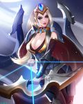  1girl ashe_(league_of_legends) blonde_hair blue_eyes bow_(weapon) breasts championship_ashe cleavage highres league_of_legends long_hair mcdobo medium_breasts tagme weapon 