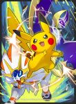  2017 lunala official_art pikachu pokemon pokemon_(game) pokemon_trading_card_game saitou_naoki solgaleo trading_card watermark 