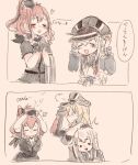  /\/\/\ 2koma 3girls :d adjusting_clothes adjusting_hat ainu_clothes anger_vein bare_shoulders bismarck_(kantai_collection) black_dress black_neckwear blonde_hair blush breast_pocket breasts brown_hair cleavage closed_eyes comic commentary cropped_jacket detached_sleeves dress eyebrows_visible_through_hair folded_ponytail gloves hair_between_eyes hand_on_another&#039;s_head hands_on_own_head hands_together hat heart itomugi-kun kamoi_(kantai_collection) kantai_collection long_hair long_sleeves medium_breasts military military_hat military_uniform multiple_girls neckerchief open_mouth peaked_cap pocket ponytail remodel_(kantai_collection) saratoga_(kantai_collection) sash short_sleeves side_ponytail sidelocks sleeveless sleeveless_dress smile thick_eyebrows translated uniform white_dress white_hair 