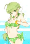  1girl artist_request breasts green_eyes green_hair long_hair multi-tied_hair ponytail saga saga_frontier_2 solo swimsuit virginia_knights 