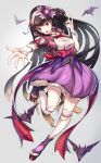  1girl absurdres black_hair breasts brown_hair cleavage fate/grand_order fate_(series) full_body gradient_hair hairband highres long_hair looking_at_viewer multicolored_hair osakabe-hime_(fate/grand_order) outstretched_arm pdxen solo twintails very_long_hair violet_eyes 