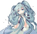  1girl dress hair_ribbon hatsune_miku highres long_hair ribbon shangguan_feiying solo twintails very_long_hair vocaloid white_background 