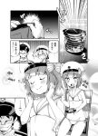  1boy 2girls :d admiral_(kantai_collection) comic commentary_request dress eating food greyscale hat imu_sanjo kantai_collection military military_uniform monochrome multiple_girls naval_uniform navel open_mouth peaked_cap plate sailor_bikini sailor_collar sailor_dress sailor_hat short_hair sitting smile sushi translation_request uniform z1_leberecht_maass_(kantai_collection) z3_max_schultz_(kantai_collection) 