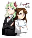  2girls absurdres commentary_request crossed_arms diana_cavendish english highres horns kagari_atsuko little_witch_academia multiple_girls nun vampire vampire_costume 