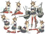  1girl bare_shoulders battleship blush breasts brown_hair cannons green_eyes kantai_collection looking_at_viewer medium_breasts military military_vehicle multiple_views mutsu_(kantai_collection) ohyo pose ship short_hair sitting smile standing warship watercraft 