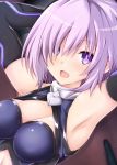  1girl armpits arms_behind_head arms_up breasts cleavage cleavage_cutout fate/grand_order fate_(series) highres iwasi-r looking_at_viewer purple_hair shielder_(fate/grand_order) solo violet_eyes 