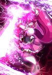  1girl absurdres aino_megumi angry boots bow cure_lovely electricity fighting_stance full_body hair_ornament happinesscharge_precure! heart_hair_ornament highres holding holding_sword holding_weapon jersey_68 long_hair looking_at_viewer magical_girl open_mouth pink pink_bow pink_eyes pink_hair pink_skirt ponytail precure skirt solo sword thigh-highs thigh_boots weapon white_footwear 