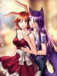  2girls brown_hair fox_ears gigamessy purple_hair rabbit_ears yellow_eyes 