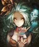  1girl akai_kitsune bad_id bad_pixiv_id breast_press breasts brown_eyes cleavage flower hair_ornament long_hair looking_at_viewer medium_breasts rocbouquet_(saga) romancing_saga romancing_saga_2 saga silver_hair skull smile solo upper_body 