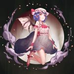  1girl blush breasts dress eyebrows_visible_through_hair full_body hat highres lavender_hair looking_at_viewer mob_cap neizang parted_lips red_eyes remilia_scarlet short_hair smile solo touhou white_dress wings 