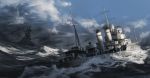  abe_yasushi_(umizoi_tibet) admiral_hipper clouds commentary_request destroyer flag heavy_cruiser historical_event hms_glowworm kriegsmarine military military_vehicle no_humans ocean real_life realistic royal_navy ship smokestack turret warship watercraft waves white_ensign world_war_ii 