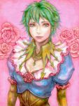  asellus_(saga_frontier) breasts dress flower green_eyes green_hair multiple_girls red_eyes rose saga saga_frontier short_hair 