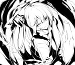  1girl big_hair closed_mouth fire flame from_above fujiwara_no_mokou high_ponytail ikurauni lineart long_hair looking_at_viewer looking_up monochrome ponytail solo touhou very_long_hair white_hair 