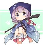  1girl blue_eyes chibi commentary_request headwear japanese_clothes looking_at_viewer obi original sash short_hair silver_hair sleeves_past_wrists solo tobi_(nekomata_homara) wide_sleeves 