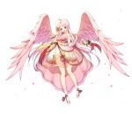 1girl angel_wings blue_eyes blush breasts collarbone eyebrows_visible_through_hair full_body large_breasts long_hair looking_at_viewer open_mouth original pink_hair smile socks solo tp_(kido_94) white_legwear wings 