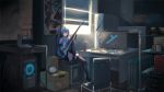  2017 arms_up black_bow black_footwear black_neckwear black_skirt blue_eyes blue_hair boots bow bowtie cake computer day detached_sleeves elbow_gloves floating_hair food gloves green_hair grey_shirt grin guitar hair_between_eyes hair_ornament hatsune_miku headphones highres holding holding_instrument indoors instrument laptop long_hair looking_at_viewer megaphone miniskirt open_mouth pleated_skirt shirt sitting skirt sleeveless sleeveless_shirt smile thigh-highs thigh_boots thigh_strap twintails very_long_hair vocaloid waving white_gloves white_shirt window zettai_ryouiki 