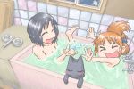  &gt;_&lt; 2girls :d =_= ^_^ bangs barefoot bathtub black_hair blush brown_hair bubble cat closed_eyes eyebrows_visible_through_hair faucet gears helvetica_standard kotobuki_(tiny_life) laughing multiple_girls nichijou nude open_mouth professor_shinonome sakamoto_(nichijou) shared_bathing shinonome_nano short_hair smile tied_hair water window 