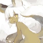  /\/\/\ 1girl :3 :d animal_ears commentary_request eyebrows_visible_through_hair fang from_side furry horizontal_pupils looking_at_viewer made_in_abyss nanachi_(made_in_abyss) nude open_mouth paprika_shikiso parted_lips paws short_hair smile solo tail whiskers white_hair yellow_eyes 