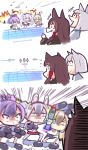  5girls :d afloat akagi_(azur_lane) anger_vein animal_ears ayanami_(azur_lane) azur_lane black_hair blue_eyes carrying chibi comic explosion eyeshadow fake_animal_ears fox_ears gameplay_mechanics hairband highres holding javelin_(azur_lane) kaga_(azur_lane) laffey_(azur_lane) laughing long_hair machinery makeup multiple_girls navel open_mouth phandit_thirathon polearm ponytail purple_hair short_hair silent_comic silver_hair smile tears torpedo torpedo_tubes twintails watermark weapon web_address white_hair 