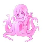  1girl closed_mouth crossed_arms full_body goo_girl kamaboko_(mato225) looking_at_viewer monster_girl nude original pink_eyes pink_hair pink_sclera pink_skin scylla simple_background smile solo tentacle tentacle_hair white_background 
