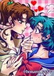  2girls artist_name bishoujo_senshi_sailor_moon blue_hair blush brown_hair chin_grab honami_vvvv kino_makoto looking_at_another mizuno_ami multiple_girls nervous twitter_username yuri 