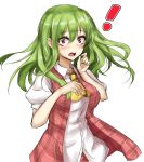  ! 1girl absurdres alternate_hair_length alternate_hairstyle amagi_(amagi626) ascot cowboy_shot green_hair highres kazami_yuuka looking_at_viewer open_mouth plaid plaid_vest puffy_short_sleeves puffy_sleeves red_eyes short_sleeves simple_background sketch solo surprised touhou vest white_background wide-eyed yellow_neckwear 