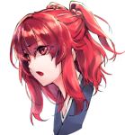  1girl bangs eyebrows_visible_through_hair eyes_visible_through_hair face from_side gasp hair_bobbles hair_ornament looking_afar mappe_(778exceed) onozuka_komachi open_mouth pink_lips pointy_nose red_eyes redhead reflective_eyes shiny shiny_hair short_hair short_hair_with_long_locks sidelocks simple_background solo touhou two_side_up white_background 