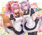  .com_(cu_105) 2girls alternate_costume animal_ears apron bell breasts commentary_request enmaided fate/grand_order fate_(series) fox_ears fox_tail gloves hair_over_one_eye long_hair looking_at_viewer maid maid_apron maid_headdress mash_kyrielight medium_breasts multiple_girls open_mouth pink_hair puffy_sleeves purple_gloves purple_hair smile tail tamamo_(fate)_(all) tamamo_cat_(fate) thigh-highs tray violet_eyes waist_apron wrist_cuffs yellow_eyes 