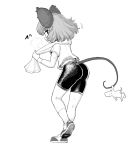  1girl animal_ears ass bike_shorts looking_back monochrome moomin mouse_ears mouse_tail nazrin shirt shoes short_hair sneakers sweat t-shirt tail touhou towel wristband yonaki 