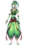  1boy arm_warmers asame21 choker flygon full_body green_footwear hair_ornament highres looking_at_viewer male_focus personification pokemon ponytail red_eyes standing 