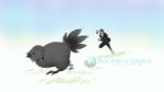  1boy animated animated_gif annoyed beak brown_hair chasing chocobo feathers final_fantasy final_fantasy_xv formal glasses gloves ignis_scientia mintfoxmimi motion_blur running spiky_hair suit talons 