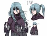  1girl absurdres alternate_hairstyle armor berka_(fire_emblem_if) blue_hair english fire_emblem fire_emblem_if headband highres long_hair mm127 ponytail short_hair simple_background solo violet_eyes white_background 