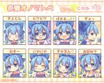  1girl :t =_= ahoge blue_bow blue_eyes blue_hair blush bow cirno commentary_request frozen_frog hair_bow heart heart-shaped_pupils ice ice_wings licking_lips o_o one_eye_closed pjrmhm_coa portrait pout profile short_hair sweat symbol-shaped_pupils tears tongue tongue_out touhou translation_request undressing wavy_mouth wings 