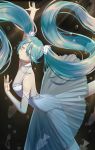  1girl aoi_aoi ballet blue_hair closed_eyes dancing dress hatsune_miku long_hair solo twintails very_long_hair vocaloid white_dress 