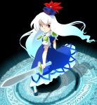  dress gengorou hat kamishirasawa_keine long_hair looking_back magatama magic_circle sword touhou weapon white_hair 