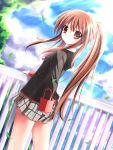 dutch_angle little_busters! little_busters!! long_hair looking_back mycstea natsume_rin plaid plaid_skirt ponytail red_eyes school_uniform skirt tartan 