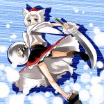  animal_ears blue_eyes gengorou geta hat inubashiri_momiji long_skirt sandals shield short_hair skirt solo spandex sword tengu-geta toes tokin_hat touhou weapon white_hair 