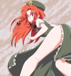  braid china_dress chinadress chinese_clothes frown glaring hat hong_meiling ica kneepits legs long_hair no_panties red_eyes red_hair redhead ribbon ribbons side_slit stare touhou twin_braids 