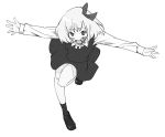  :d bow fang gengorou hair_bow leaning_forward loafers monochrome open_mouth outstretched_arms rumia shoes short_hair simple_background smile spread_arms standing_on_one_leg touhou 