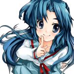  blue_eyes blue_hair long_hair lowres mosho school_uniform smile suzumiya_haruhi_no_yuuutsu 