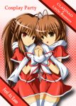 brown_eyes brown_hair christmas clannad company_connection crossover furukawa_nagisa hand_holding holding_hands ion_(artist) key_(company) little_busters! little_busters!! long_hair natsume_rin ponytail red_eyes scarf short_hair thigh-highs thighhighs 