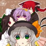  braid cat_ears closed_eyes hat kaenbyou_rin komeiji_koishi komeiji_satori n-mix purple_eyes purple_hair red_eyes reiuji_utsuho silver_hair touhou violet_eyes 