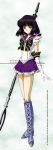  2001 bishoujo_senshi_sailor_moon black_hair bob_cut boots choker earrings elbow_gloves gloves hino_ryutaro jewelry knee_boots magical_girl polearm purple_eyes purple_hair sailor_moon_musical sailor_saturn short_hair silence_glaive solo staff tiara tomoe_hotaru violet_eyes weapon 