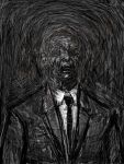  business_suit creepy fine_art_parody highres male monochrome nababa necktie no_eyes parody traditional_media what 