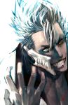  arrancar artist_request bleach blue_hair espada evil_grin evil_smile grimmjow_jaegerjaquez grimmjow_jaggerjack grin hand hands male skull smile solo 