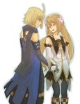  1girl blonde_hair brown_hair couple emil_castagnier flower gloves green_eyes long_hair marta_lualdi scarf smile tales_of_(series) tales_of_symphonia tales_of_symphonia_knight_of_ratatosk 
