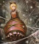  blonde_hair bow dress frills gathers hair_bow kurodani_yamame light_particles red_eyes sai-go short_hair solo spider_web spider_webs spiderweb touhou 