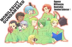  ball_and_chain black_hair blonde_hair blue_eyes blue_hair book brown_eyes brown_hair closed_eyes clotho_buer dark_skin doll green_eyes green_hair gun gundam gundam_seed gundam_seed_c.e._73:_stargazer gundam_seed_destiny hair_over_one_eye handgun mechi mirror morning_star mu_la_flaga mudie_holcroft orga_sabnak pistol purple_eyes red_hair redhead shams_couza shani_andras short_hair silver_hair stellar_loussier sting_oakley sven_cal_bayan telescope violet_eyes weapon young 