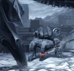  absurdres epic glowing highres mecha metal_gear metal_gear_ray metal_gear_rex metal_gear_solid metal_gear_solid_4 showdown signature snow vapors yelansu 