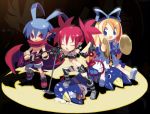  blonde_hair blue_eyes blue_hair bow cape cymbals demon demon_girl disgaea earrings elbow_gloves etna flonne gloves guitar harada_takehito instrument instruments jewelry laharl microphone nippon_ichi prinny red_eyes red_hair redhead singing skull skulls spotlight tail thigh-highs thighhighs wings 